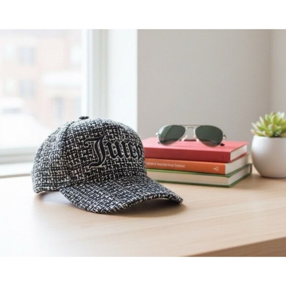 NWT! Juicy Couture Black White Baseball Cap Hat Embroidered JUICY Logo Y2K Vibes - Picture 1 of 10